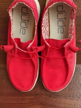 Hey Dude Red Canvas Slip-On Shoes with Patterned Lining
